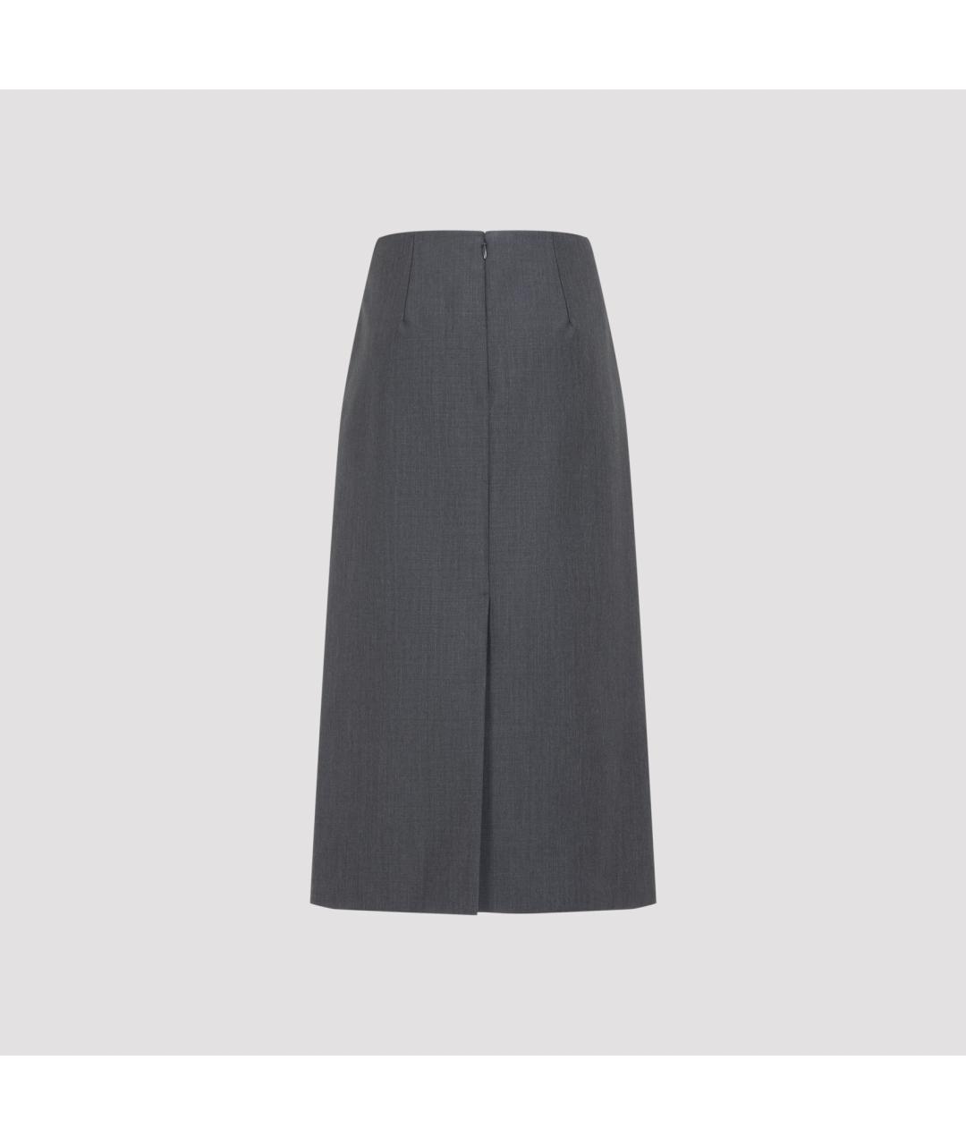 JIL SANDER Серая шерстяная юбка миди, фото 3