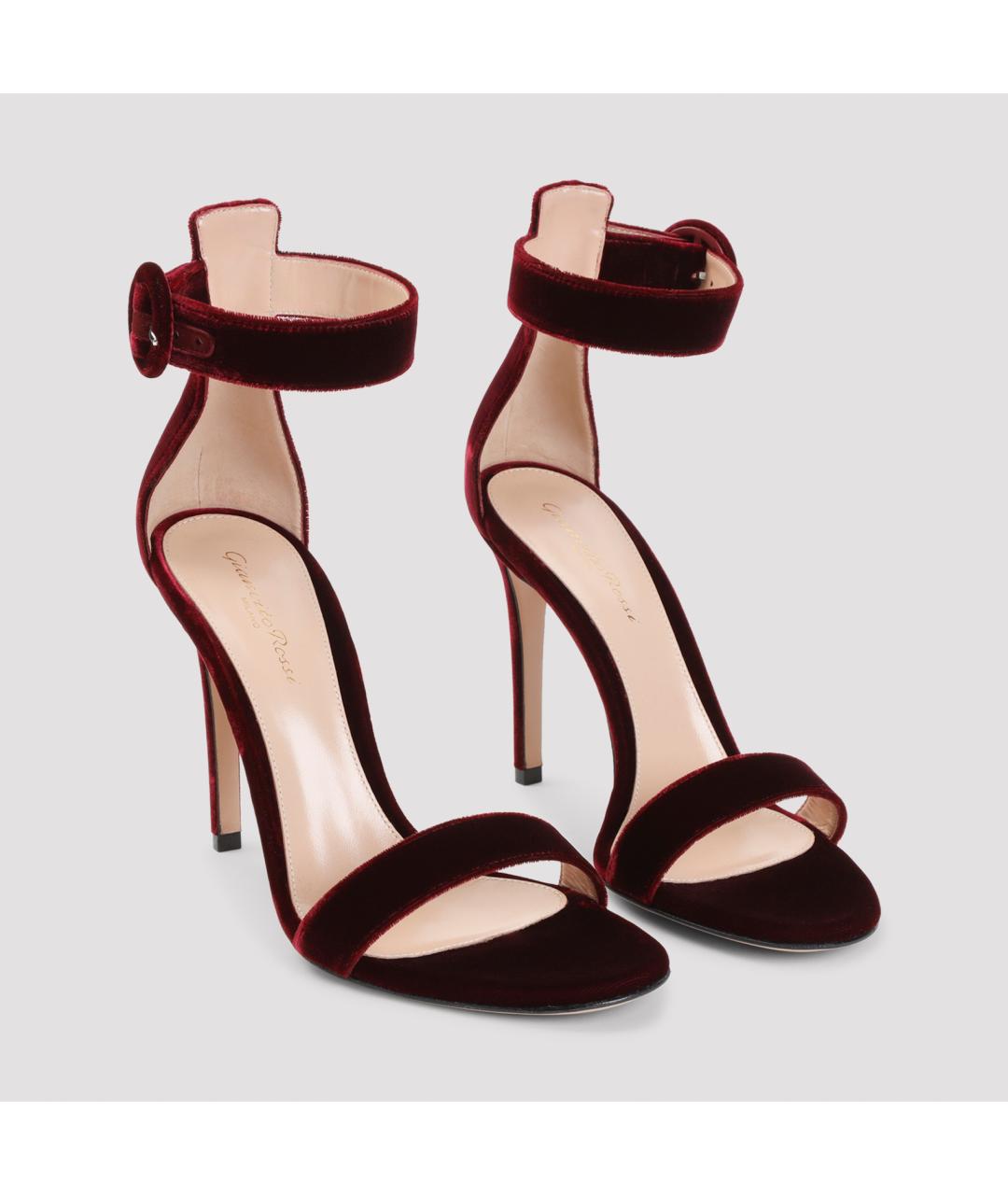 GIANVITO ROSSI Бордовые бархатные босоножки, фото 4