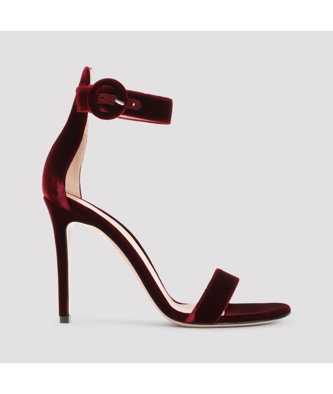 GIANVITO ROSSI Бордовые бархатные босоножки, фото 2