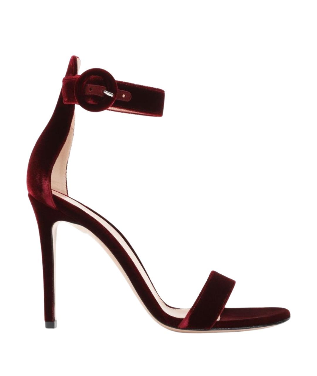 GIANVITO ROSSI Бордовые бархатные босоножки, фото 1