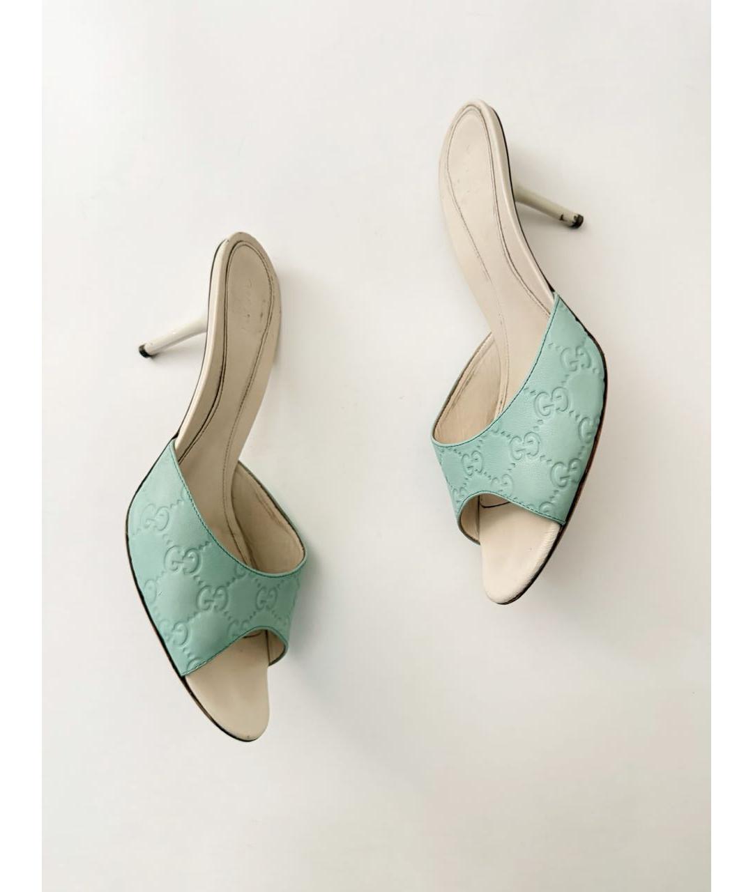 GUCCI Бирюзовые кожаные мюли, фото 8
