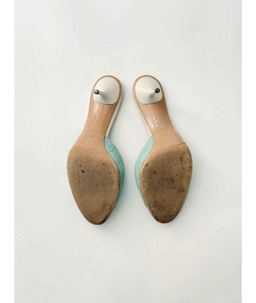 GUCCI Бирюзовые кожаные мюли, фото 4