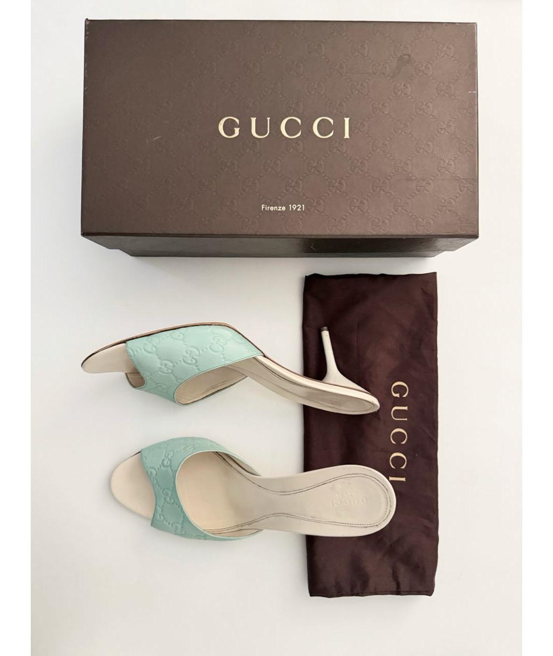 GUCCI Бирюзовые кожаные мюли, фото 7