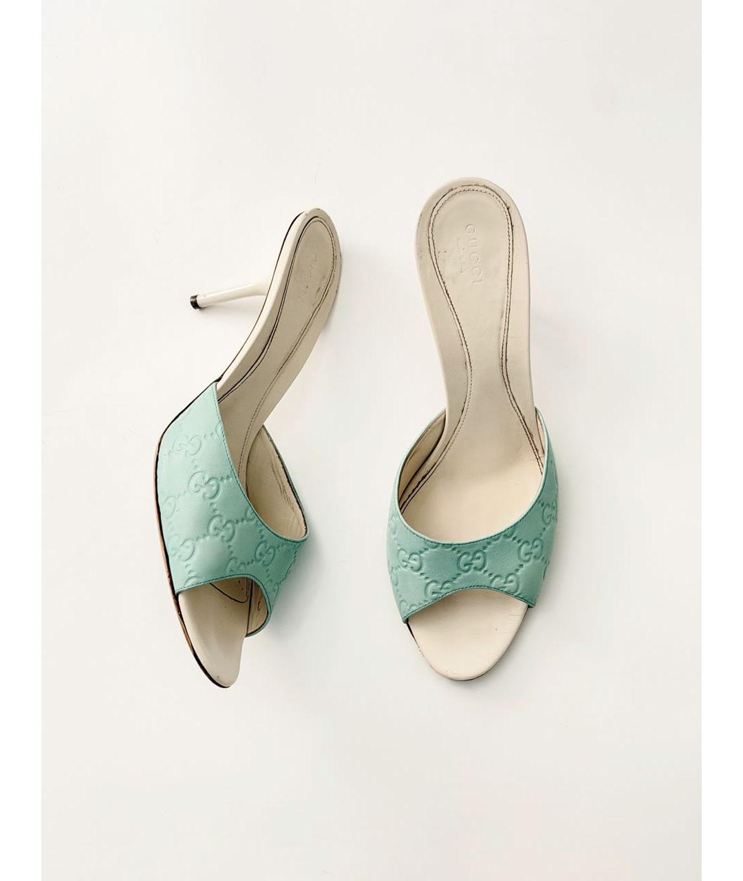 GUCCI Бирюзовые кожаные мюли, фото 6