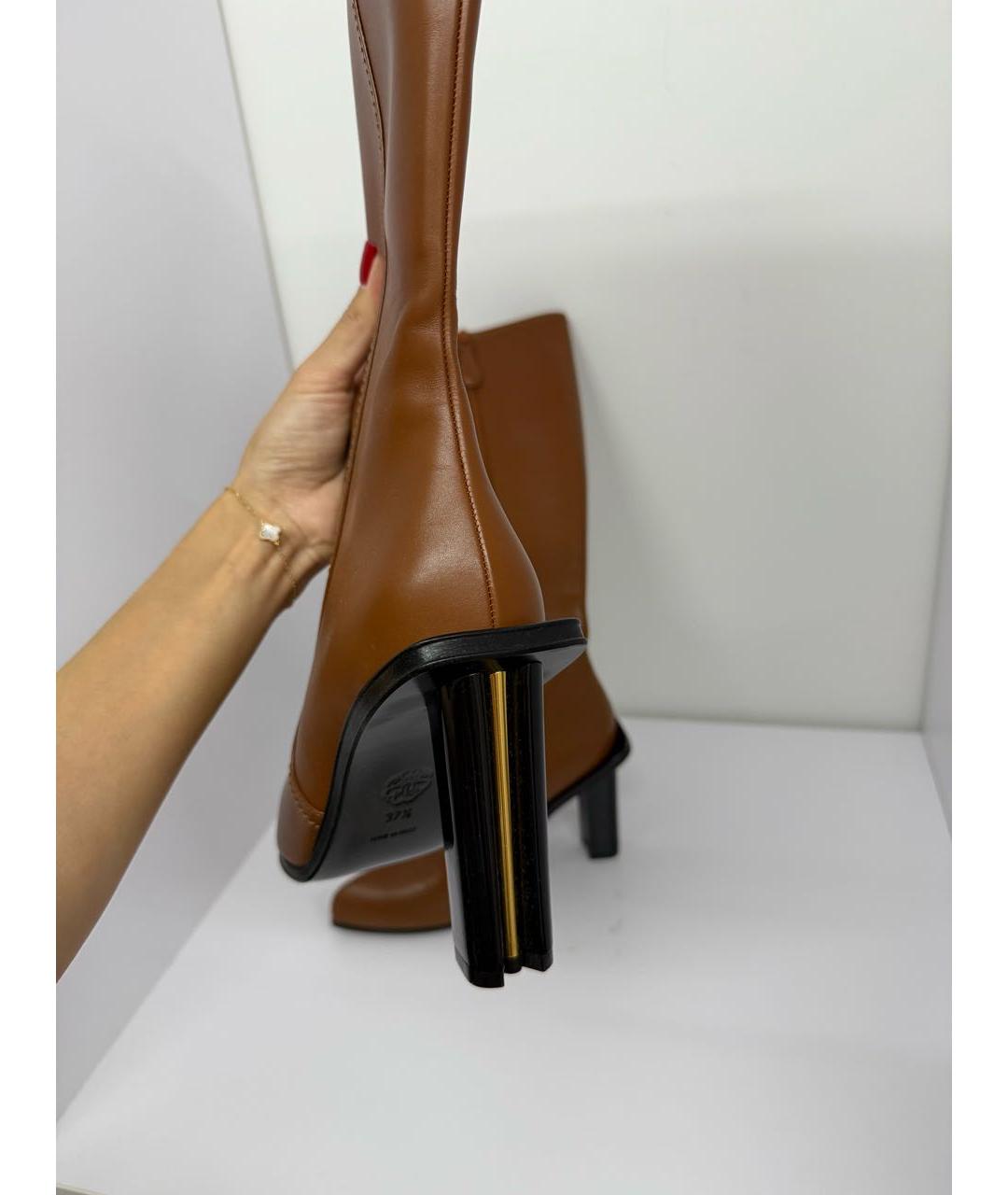 SAINT LAURENT Коричневые кожаные сапоги, фото 4