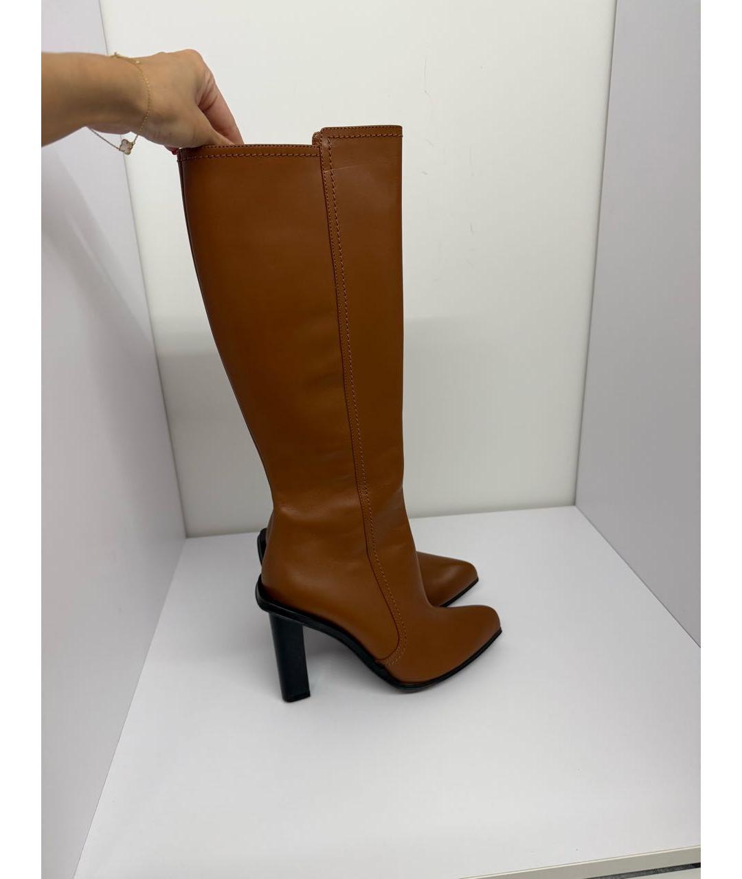 SAINT LAURENT Коричневые кожаные сапоги, фото 5