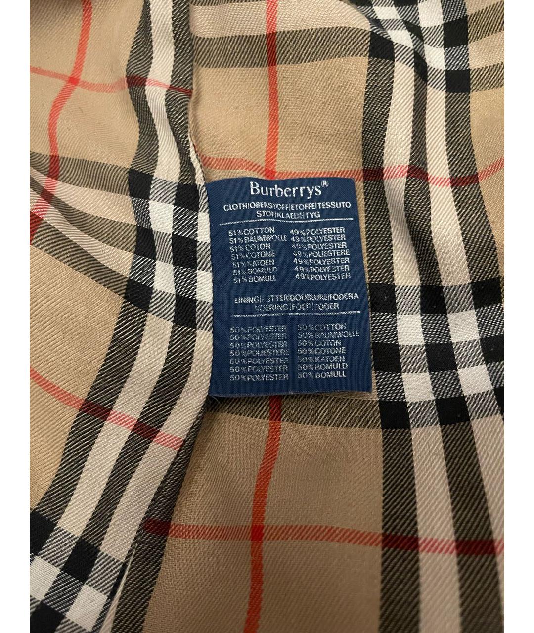 BURBERRY Бежевый хлопко-эластановый тренч/плащ, фото 4