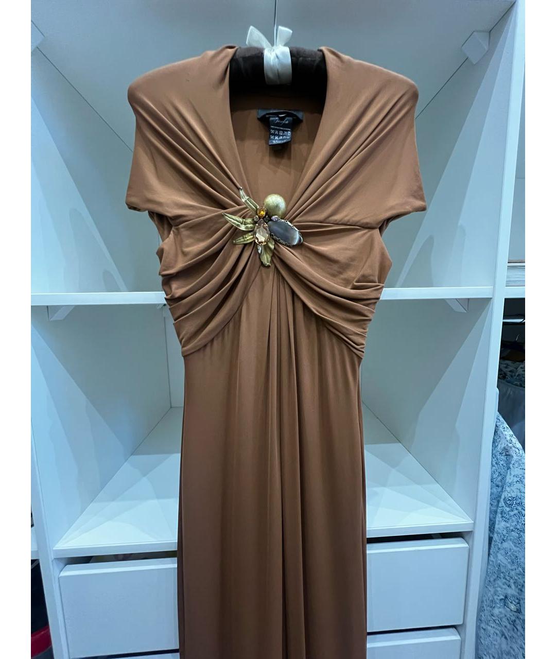 MAX MARA Горчичное вискозное вечернее платье, фото 3
