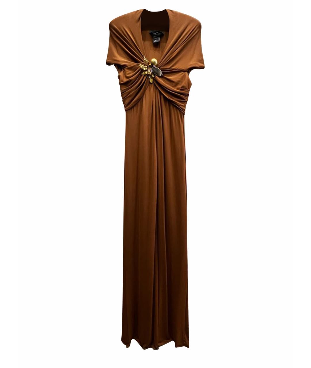 MAX MARA Горчичное вискозное вечернее платье, фото 1