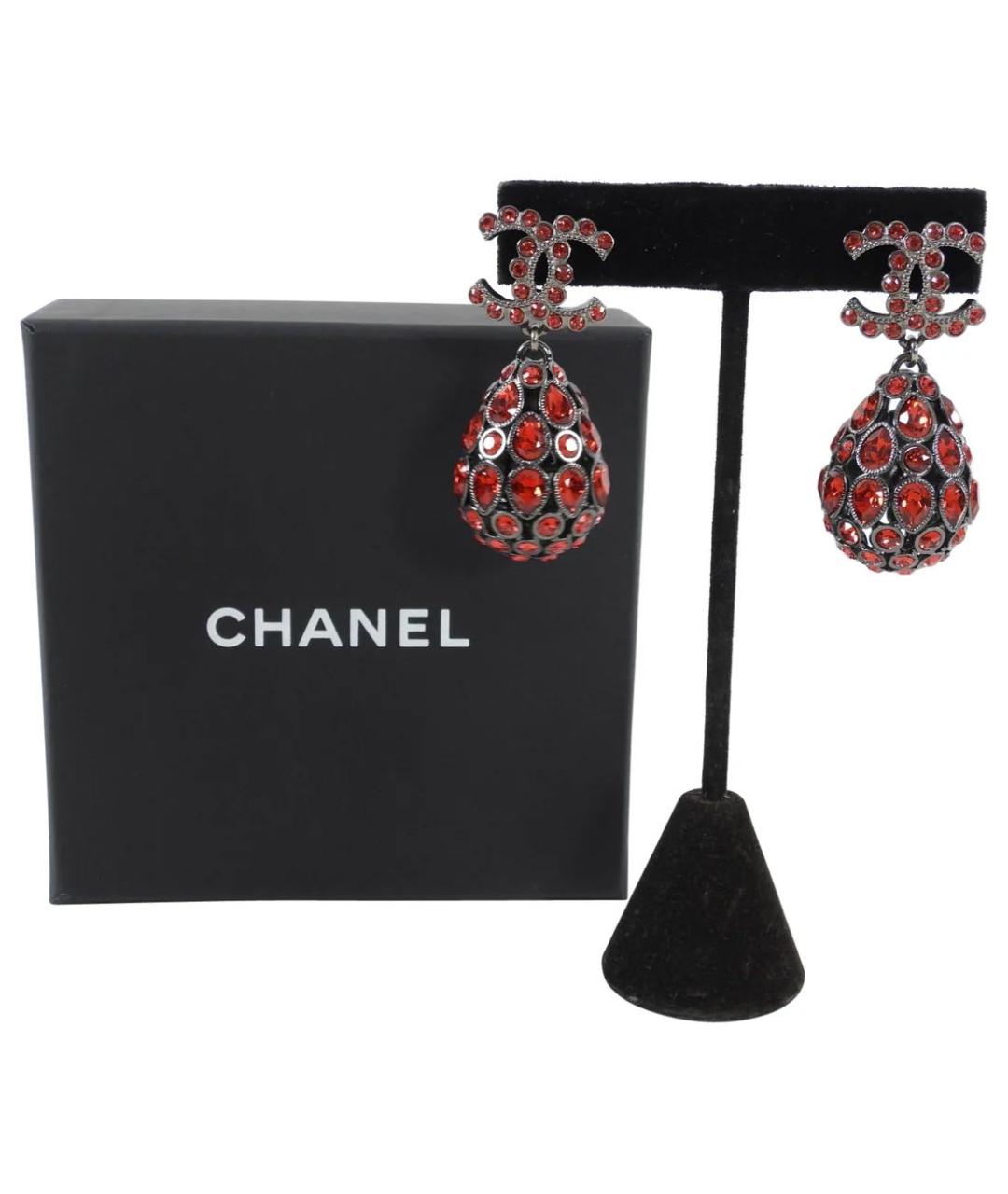 CHANEL Красные металлические серьги, фото 2