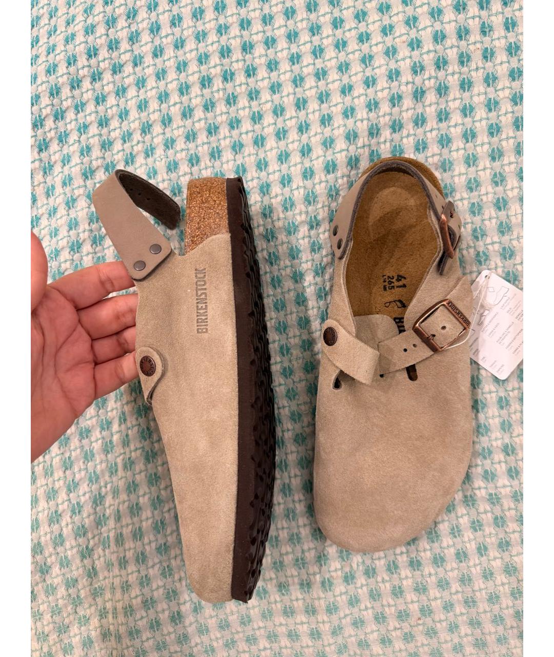BIRKENSTOCK Бежевые замшевые сандалии, фото 4