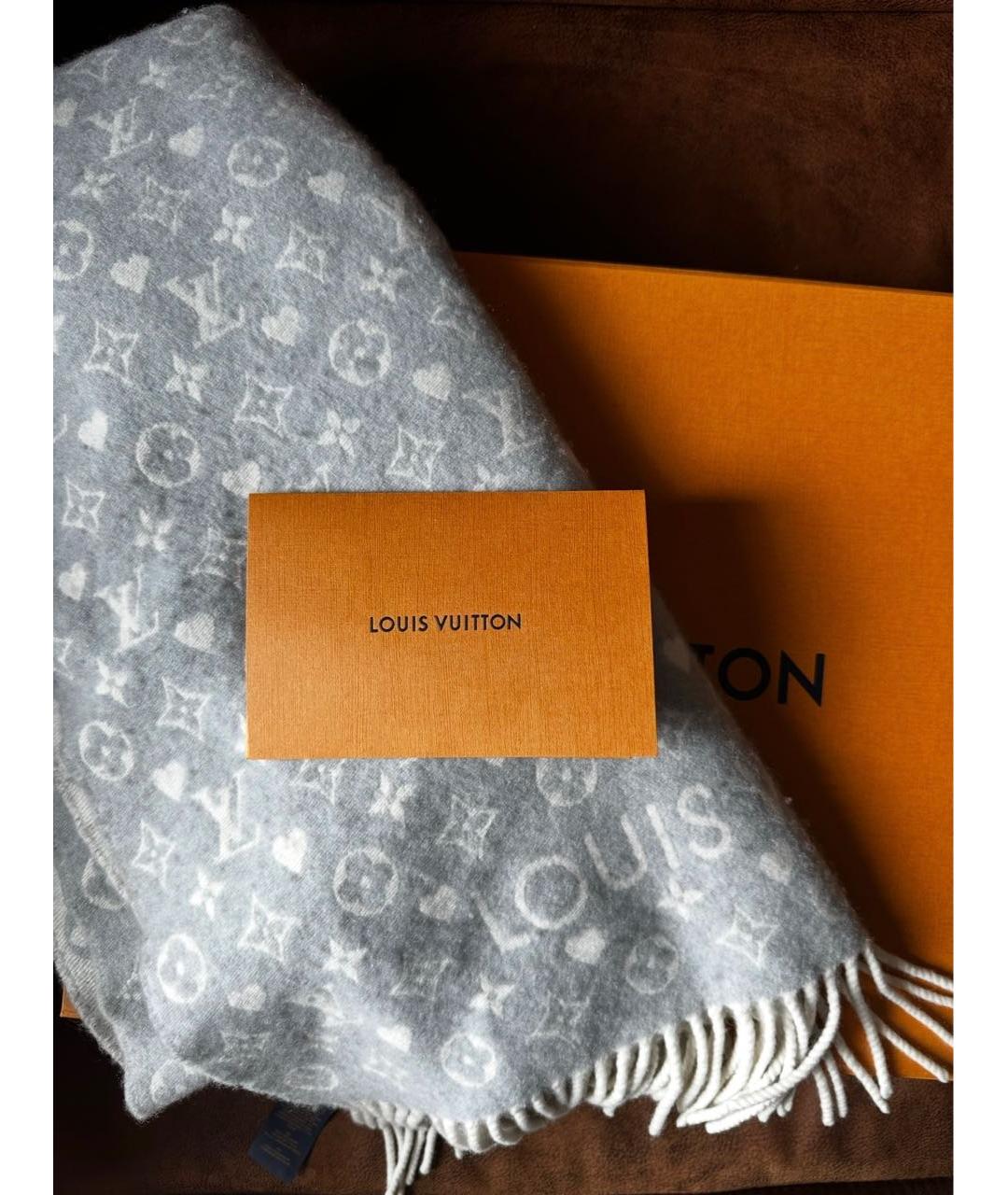 LOUIS VUITTON Серый кашемировый шарф, фото 2
