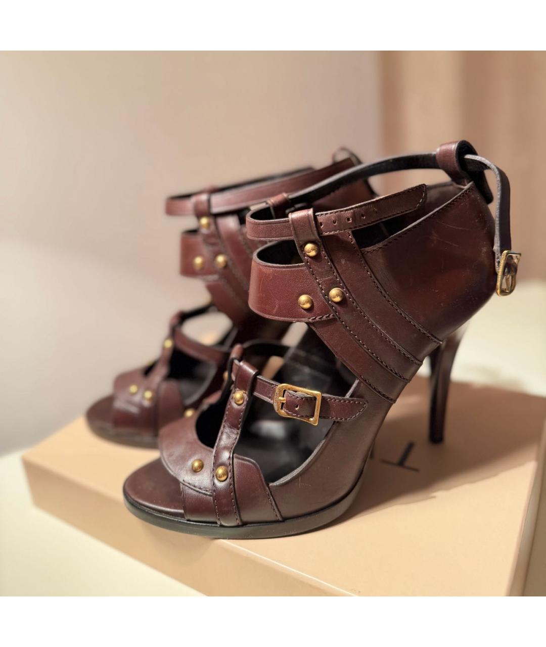 GUCCI Коричневые кожаные босоножки, фото 3