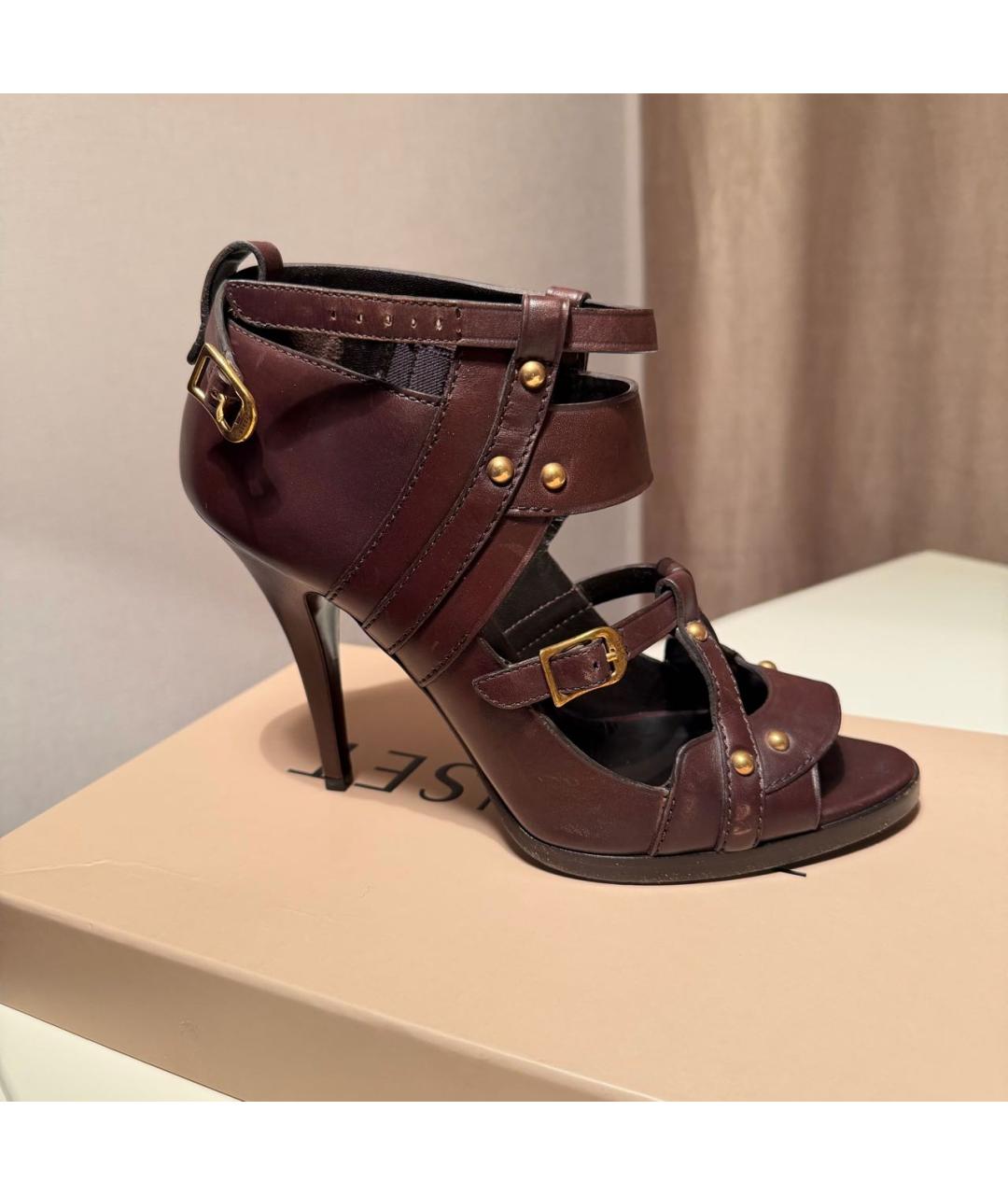 GUCCI Коричневые кожаные босоножки, фото 6