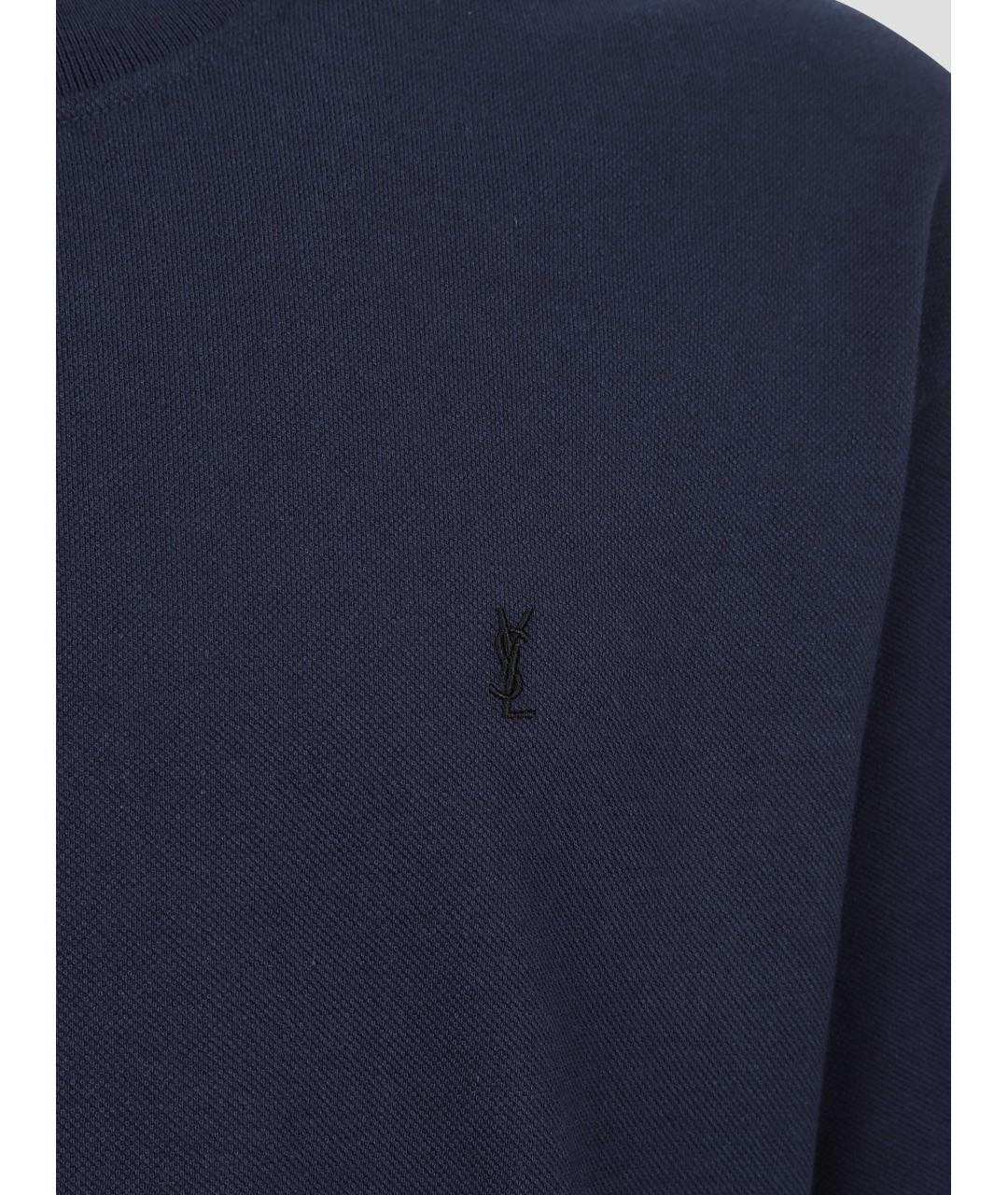 SAINT LAURENT Темно-синяя хлопко-полиэстеровая футболка, фото 3