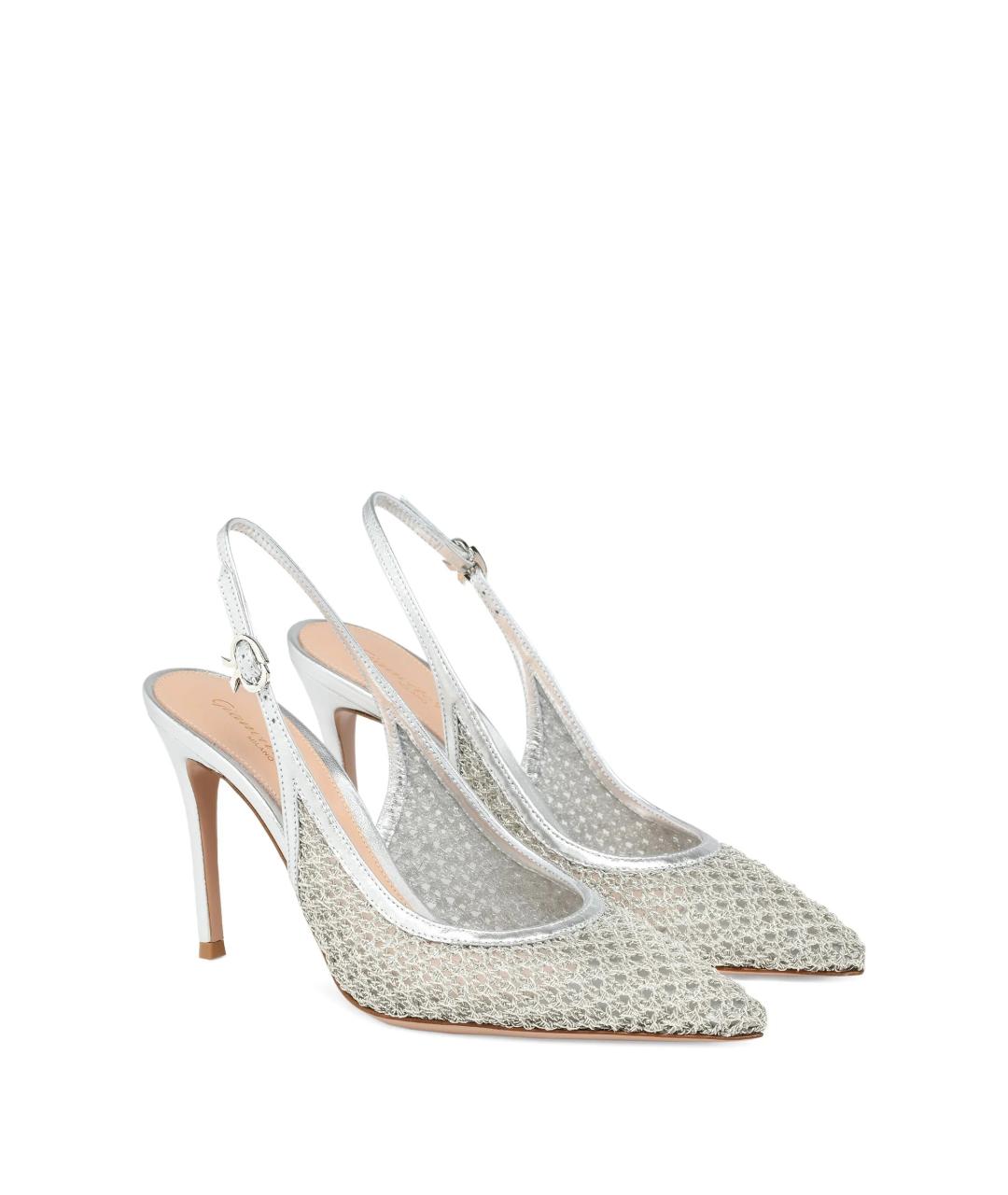 GIANVITO ROSSI Серебряные текстильные туфли, фото 2