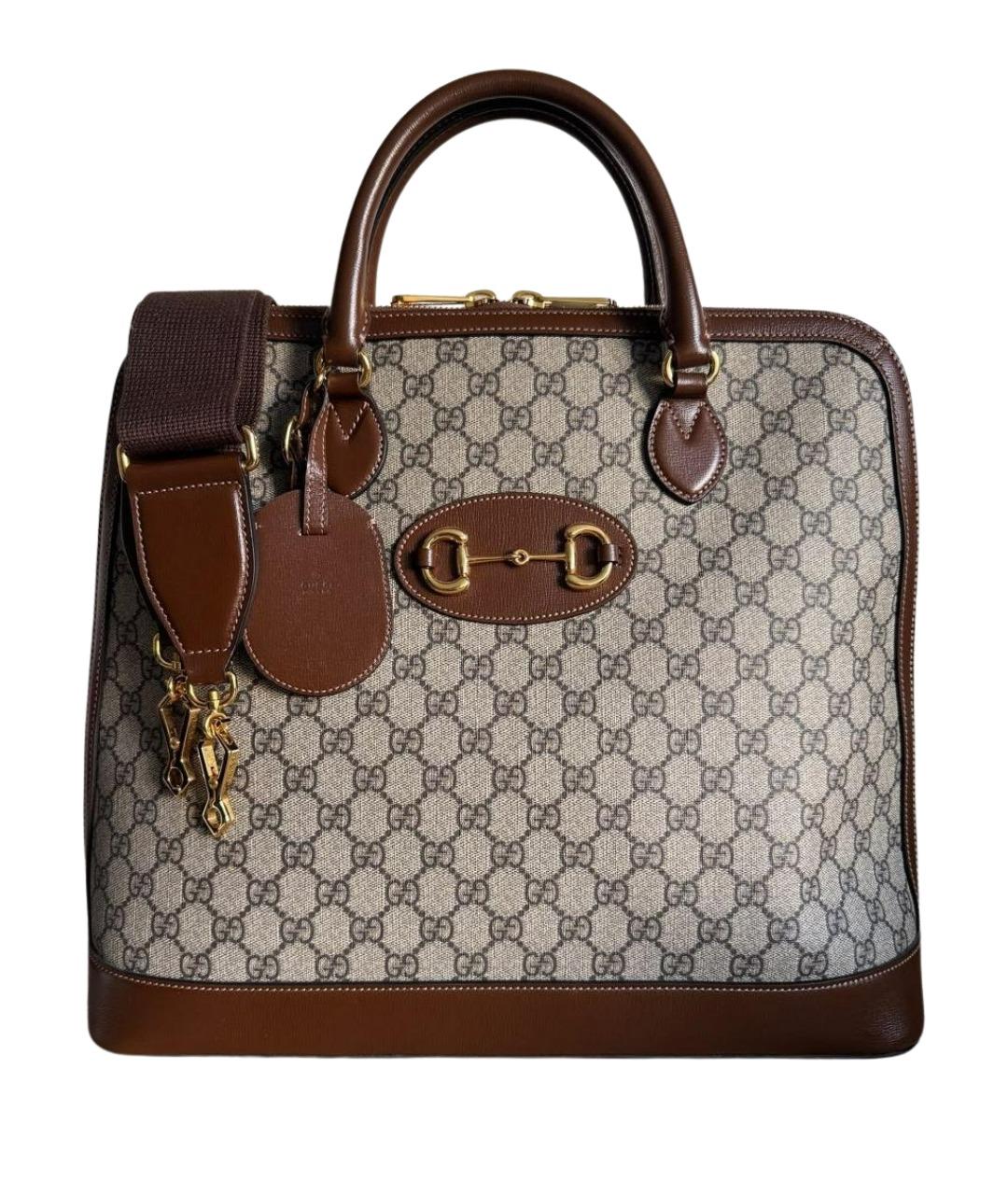 GUCCI Бежевая сумка с короткими ручками из канвы, фото 1