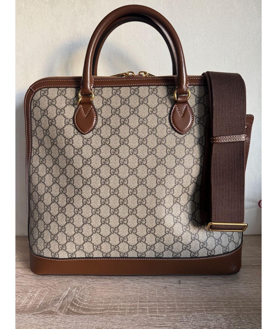 GUCCI Бежевая сумка с короткими ручками из канвы, фото 2