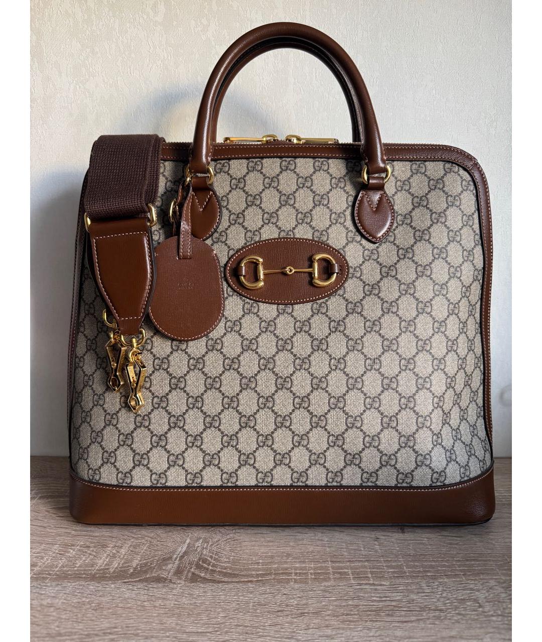 GUCCI Бежевая сумка с короткими ручками из канвы, фото 9