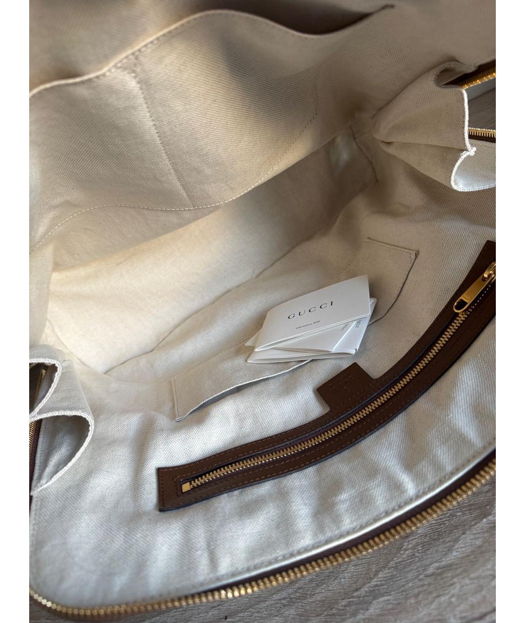 GUCCI Бежевая сумка с короткими ручками из канвы, фото 7