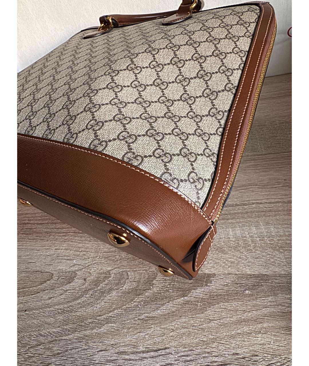 GUCCI Бежевая сумка с короткими ручками из канвы, фото 5