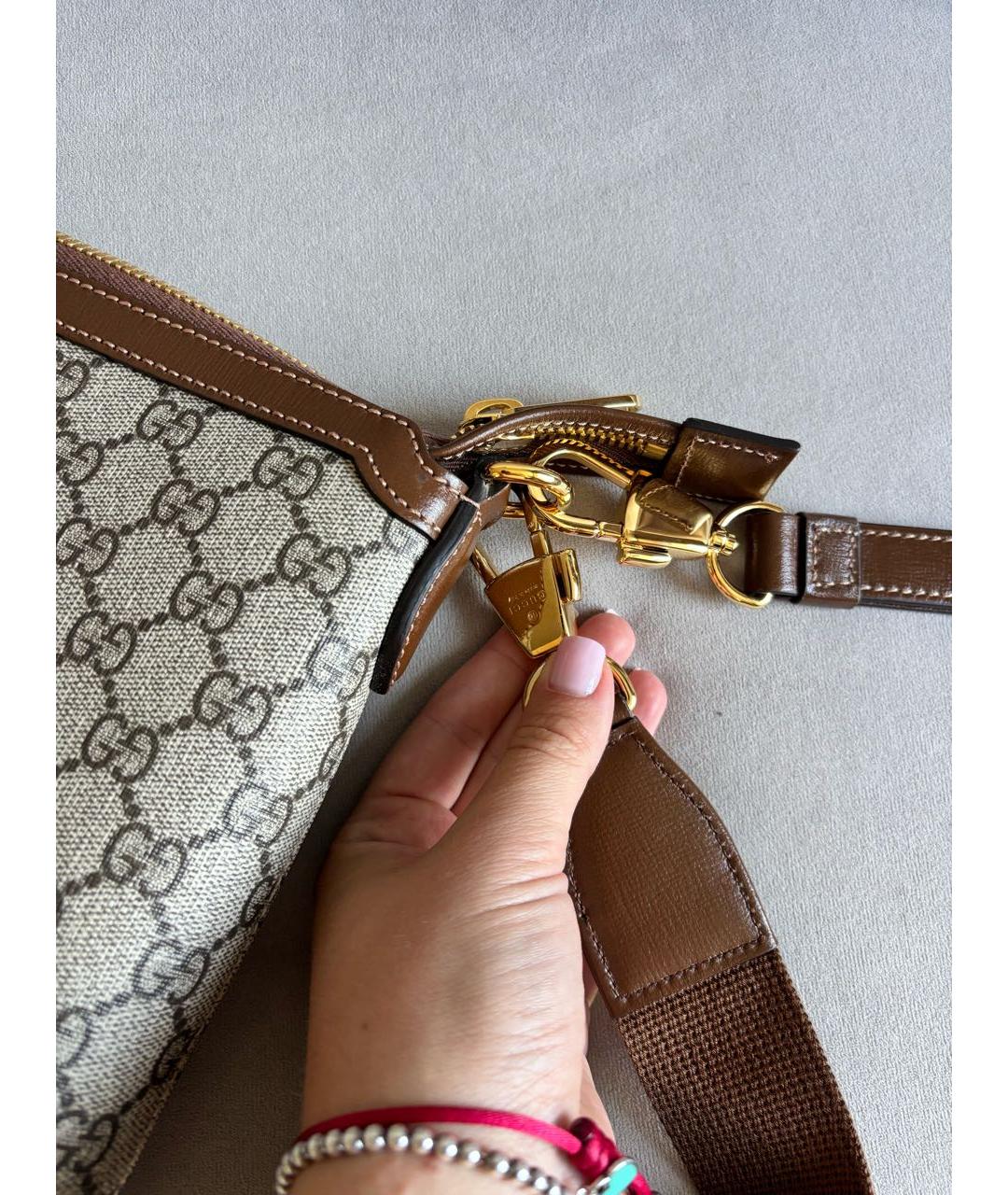 GUCCI Бежевая сумка на плечо из канвы, фото 5