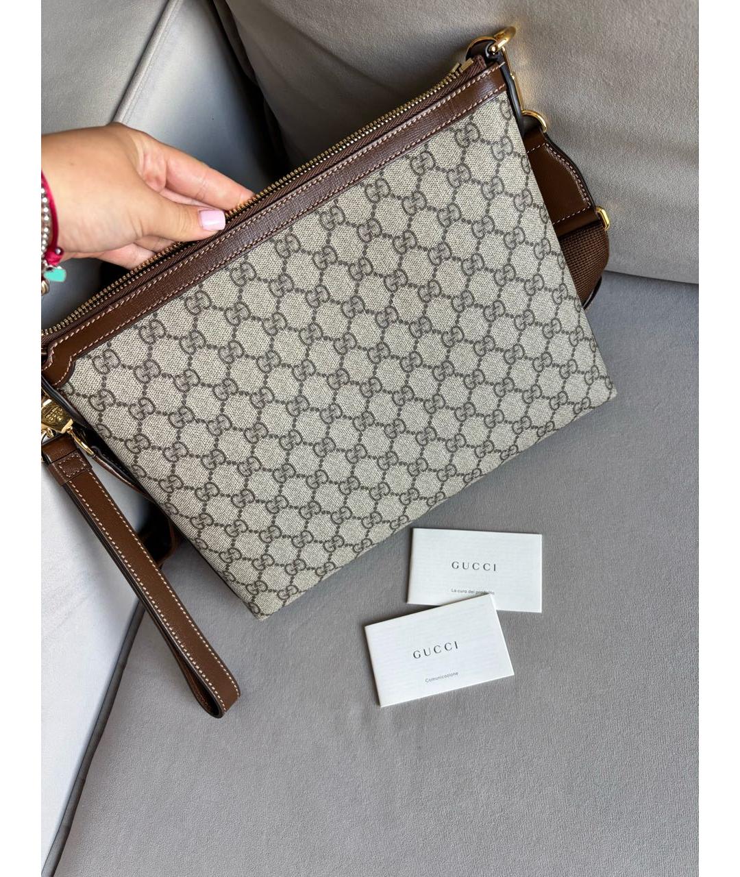 GUCCI Бежевая сумка на плечо из канвы, фото 6