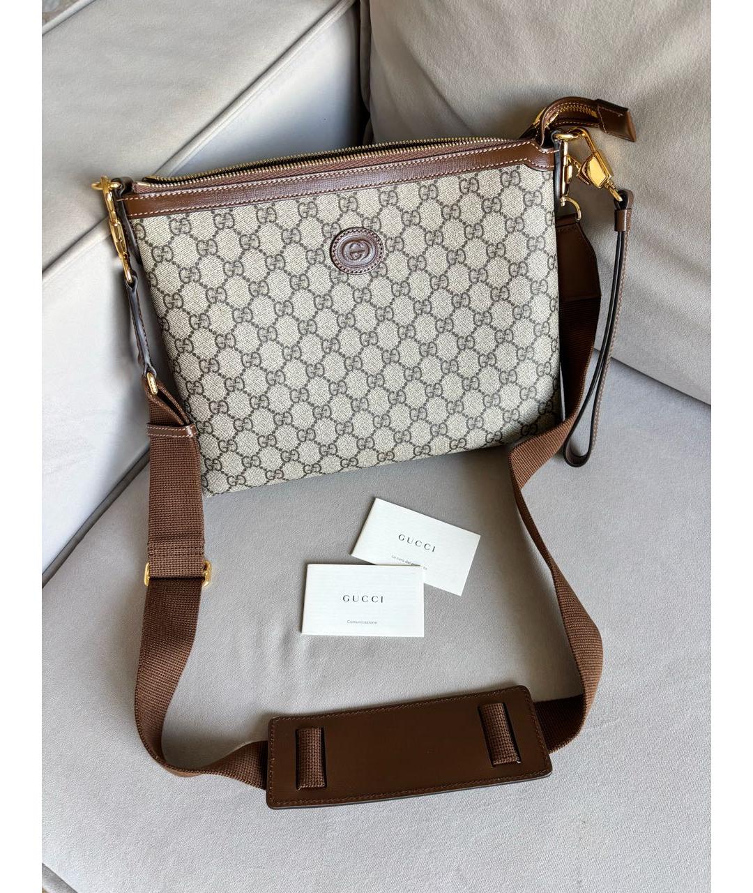 GUCCI Бежевая сумка на плечо из канвы, фото 3