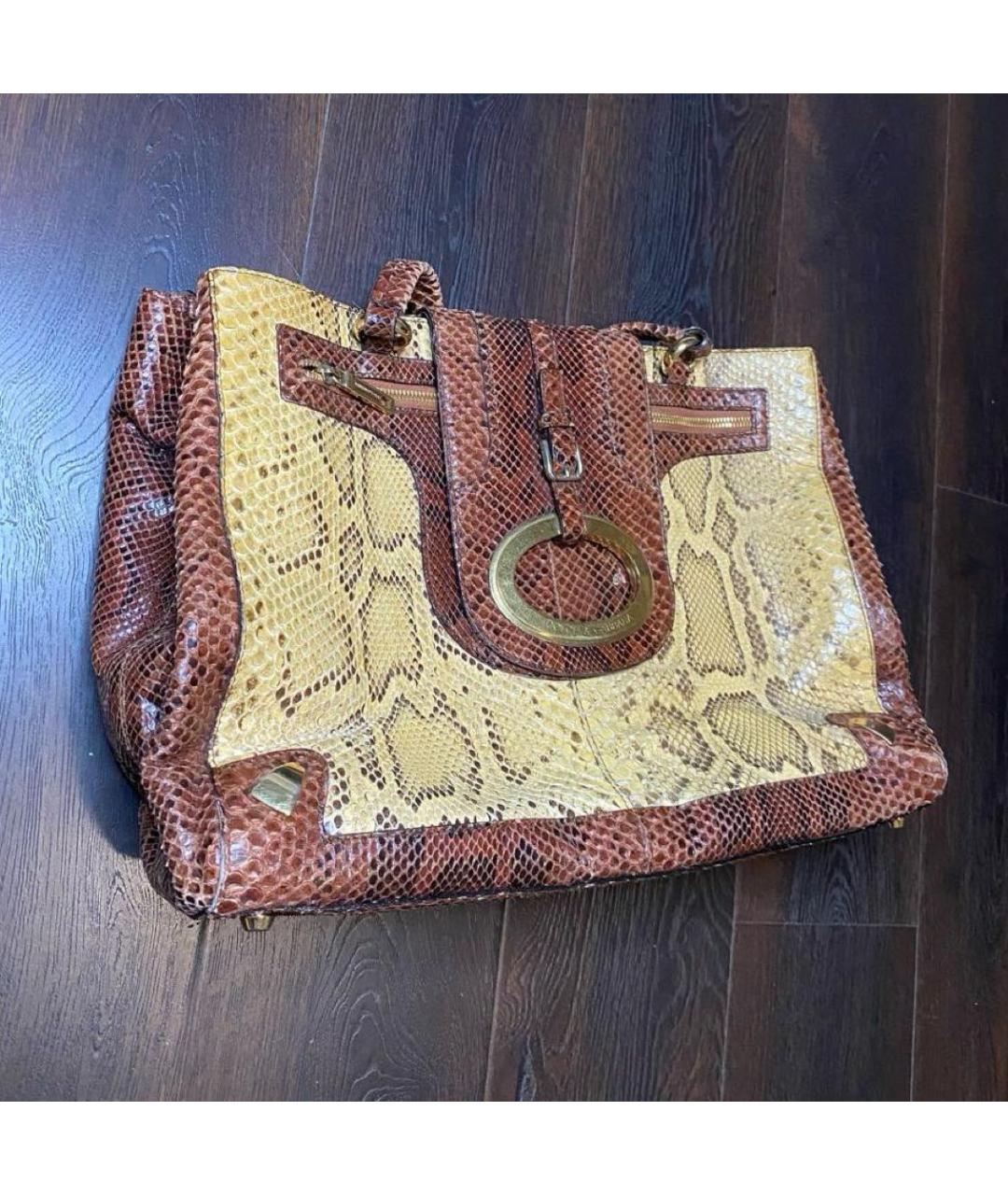 DOLCE&GABBANA Коричневая сумка с короткими ручками из кожи питона, фото 2
