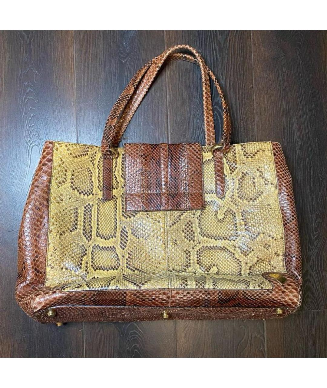 DOLCE&GABBANA Коричневая сумка с короткими ручками из кожи питона, фото 3