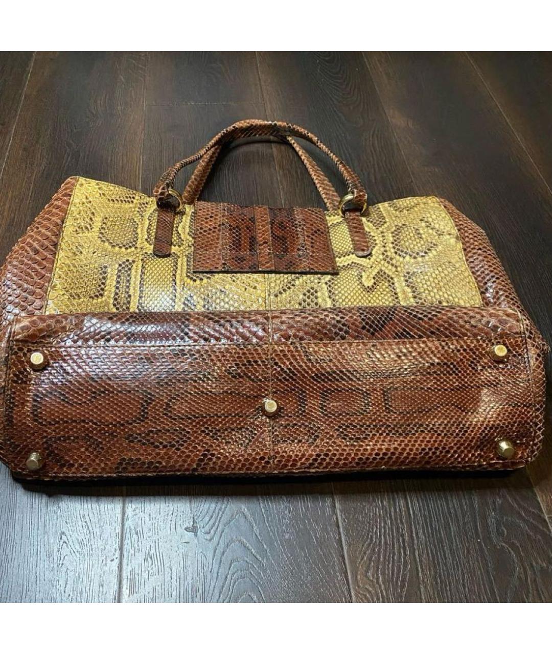 DOLCE&GABBANA Коричневая сумка с короткими ручками из кожи питона, фото 7
