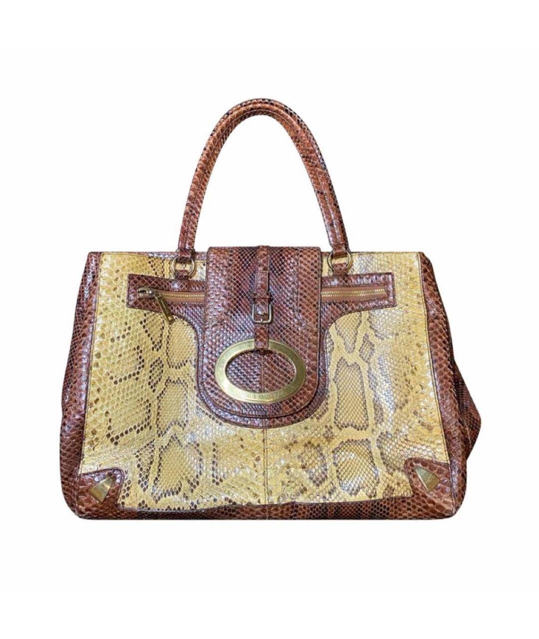 DOLCE&GABBANA Коричневая сумка с короткими ручками из кожи питона, фото 1