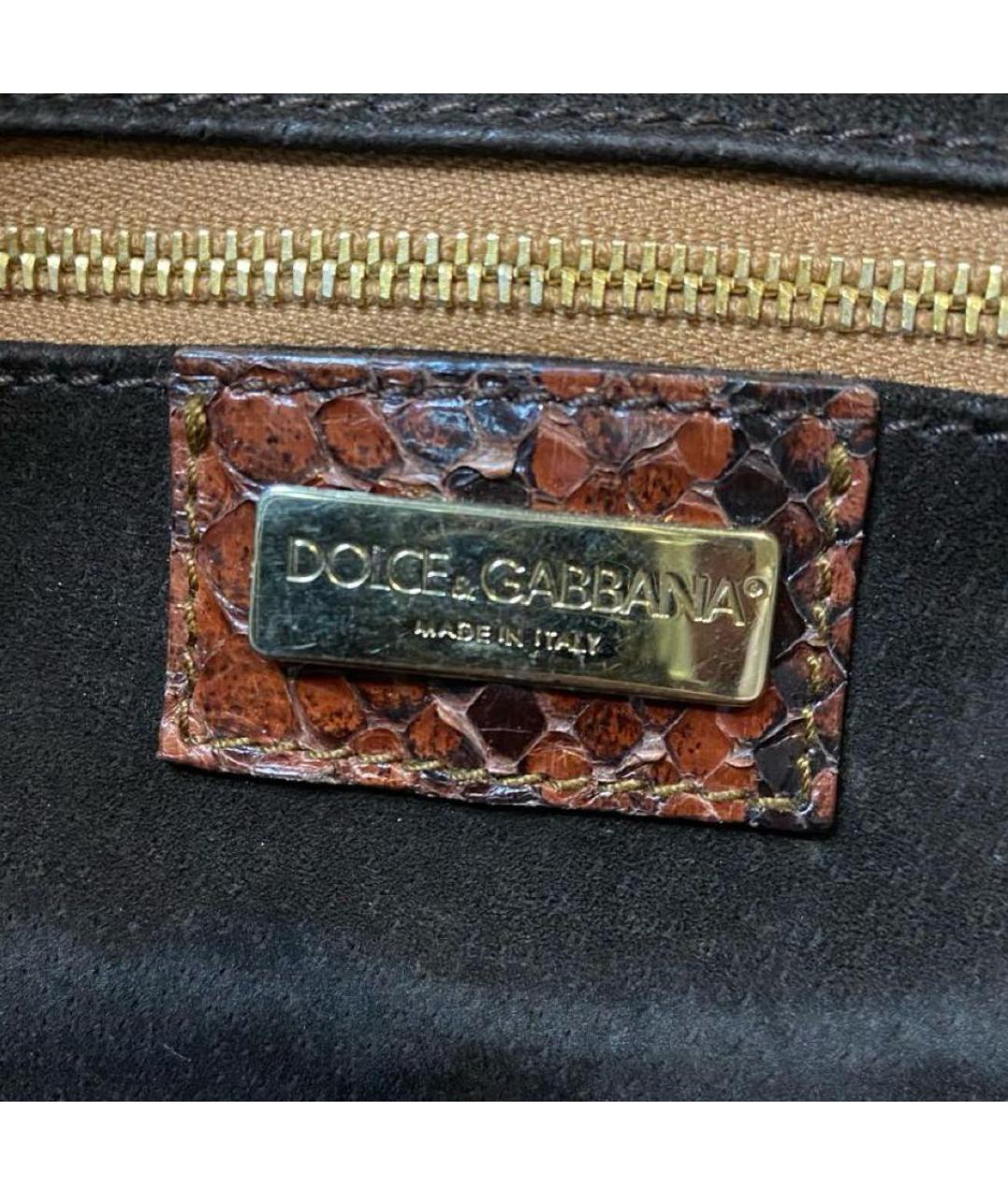 DOLCE&GABBANA Коричневая сумка с короткими ручками из кожи питона, фото 6