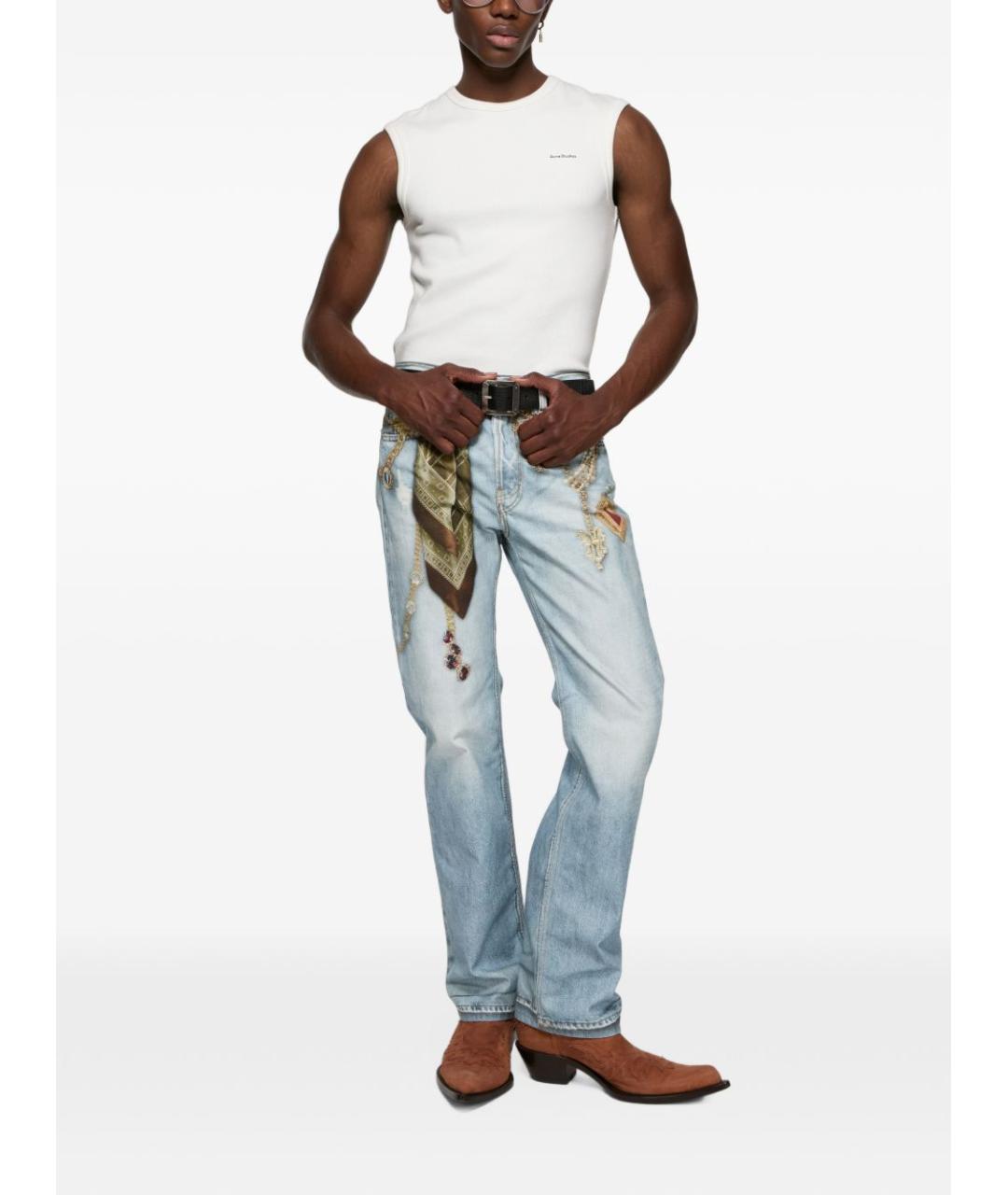ACNE STUDIOS Голубые хлопковые прямые джинсы, фото 2