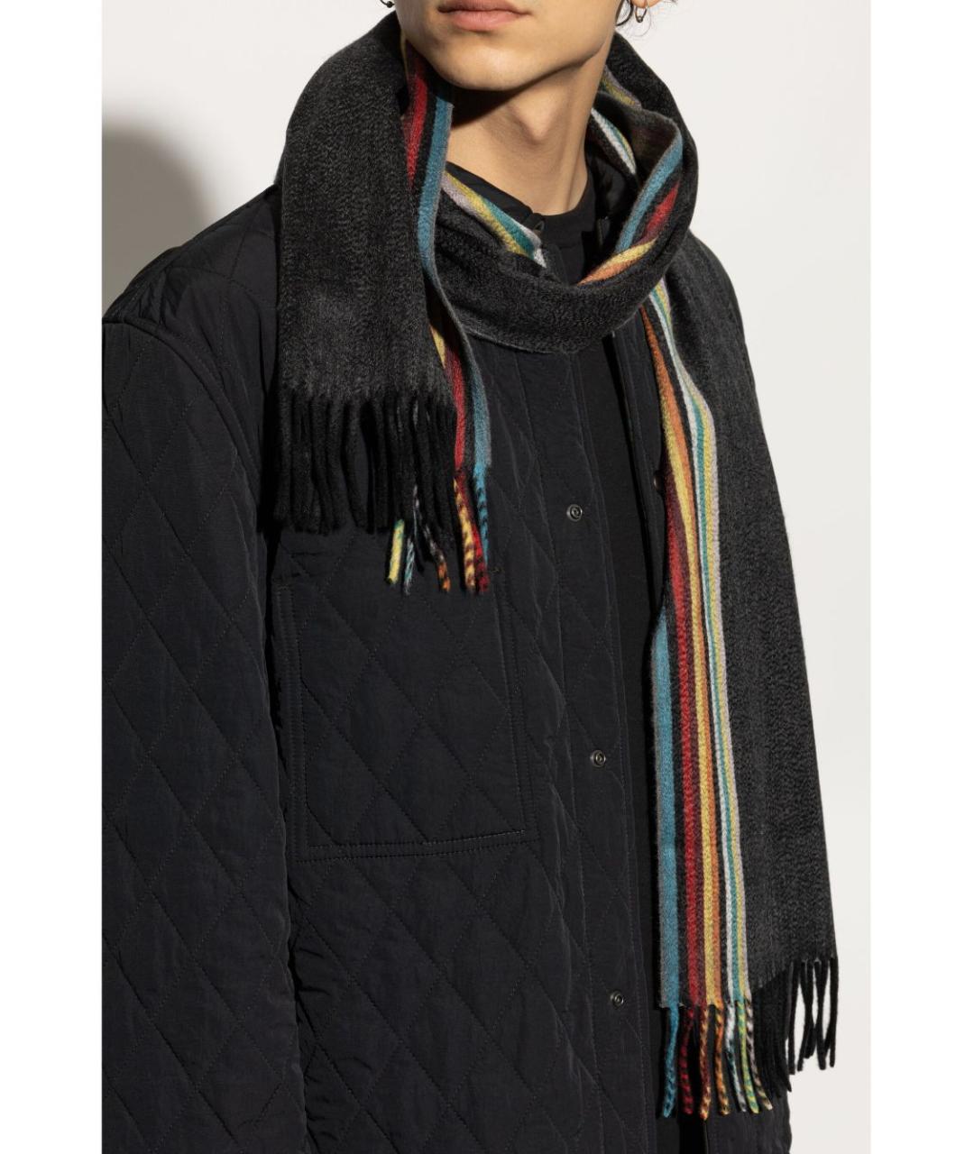 PAUL SMITH Черный шерстяной шарф, фото 4
