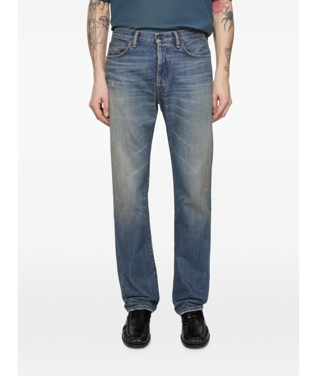ACNE STUDIOS Синие хлопковые прямые джинсы, фото 4