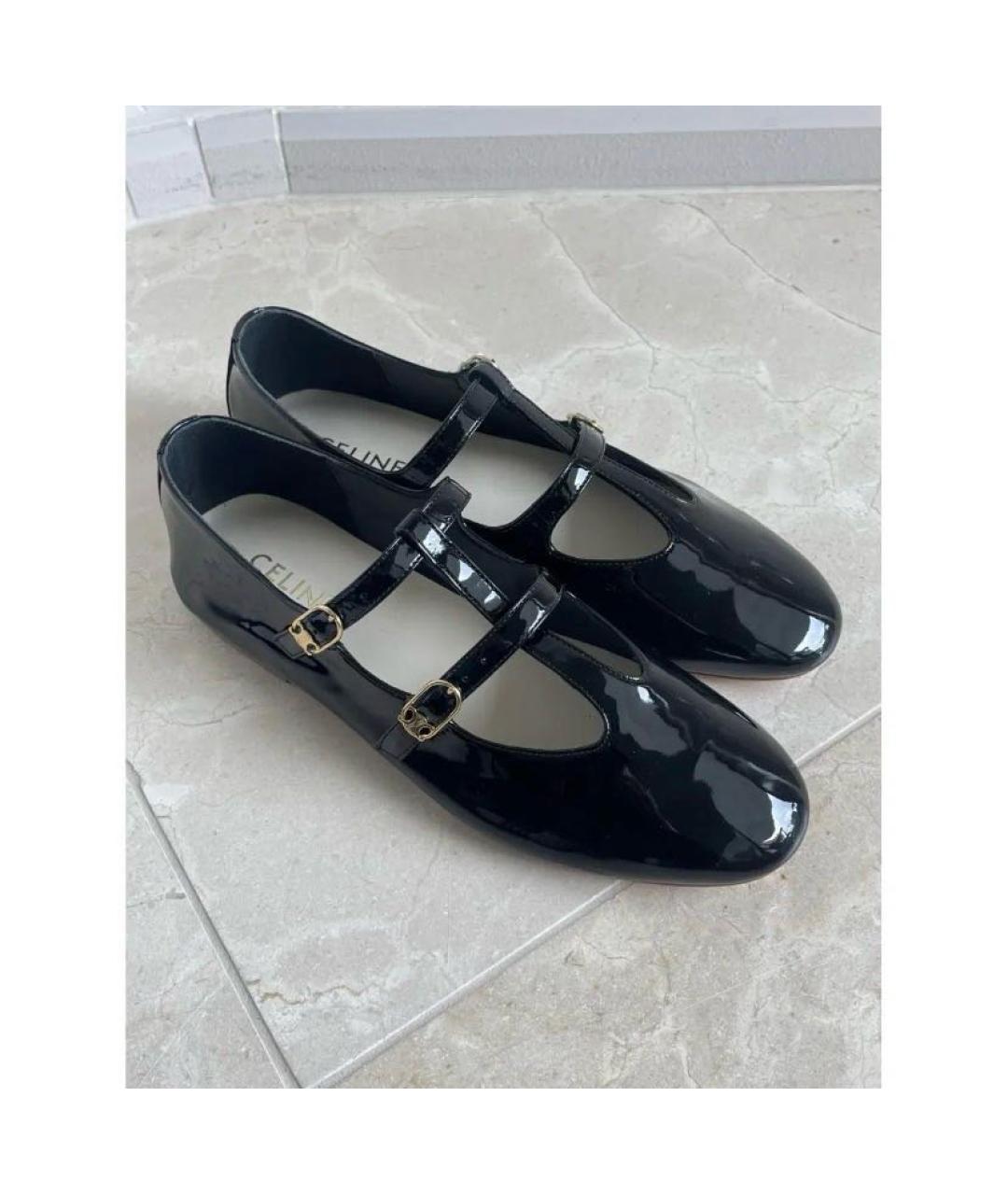 CELINE Черные балетки из лакированной кожи, фото 3