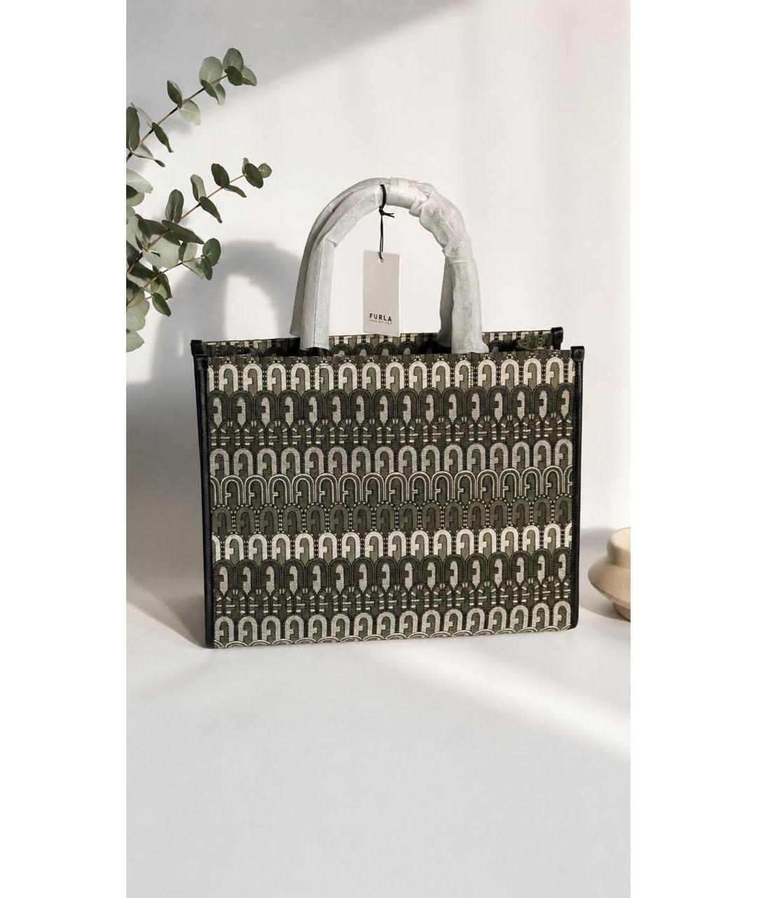 FURLA Хаки жаккардовая сумка тоут, фото 2