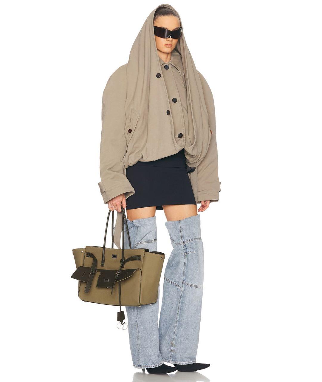 BALENCIAGA Хаки сумка тоут из канвы, фото 4