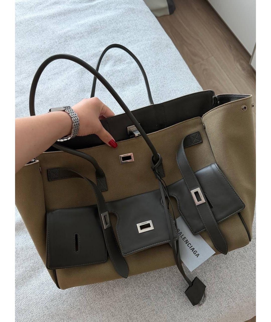 BALENCIAGA Хаки сумка тоут из канвы, фото 5
