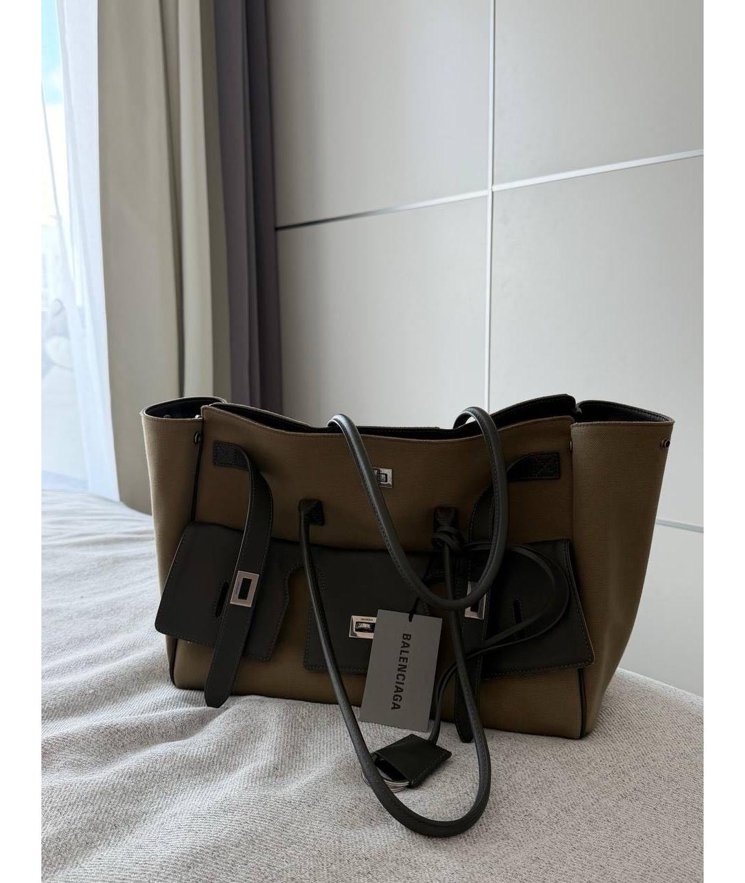 BALENCIAGA Хаки сумка тоут из канвы, фото 6