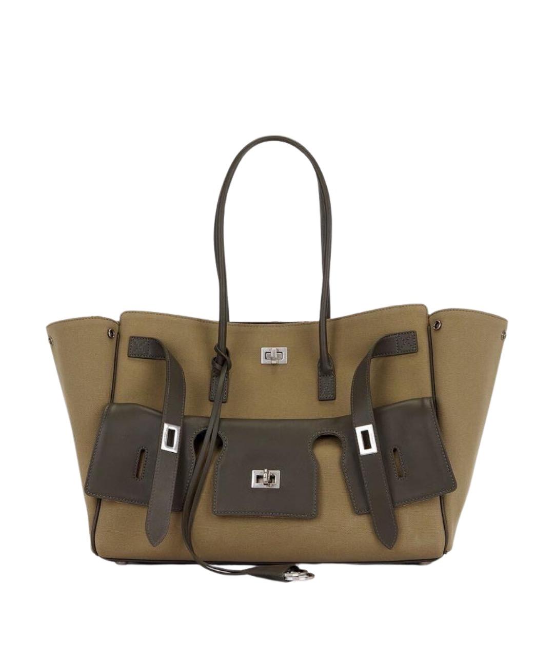 BALENCIAGA Хаки сумка тоут из канвы, фото 1