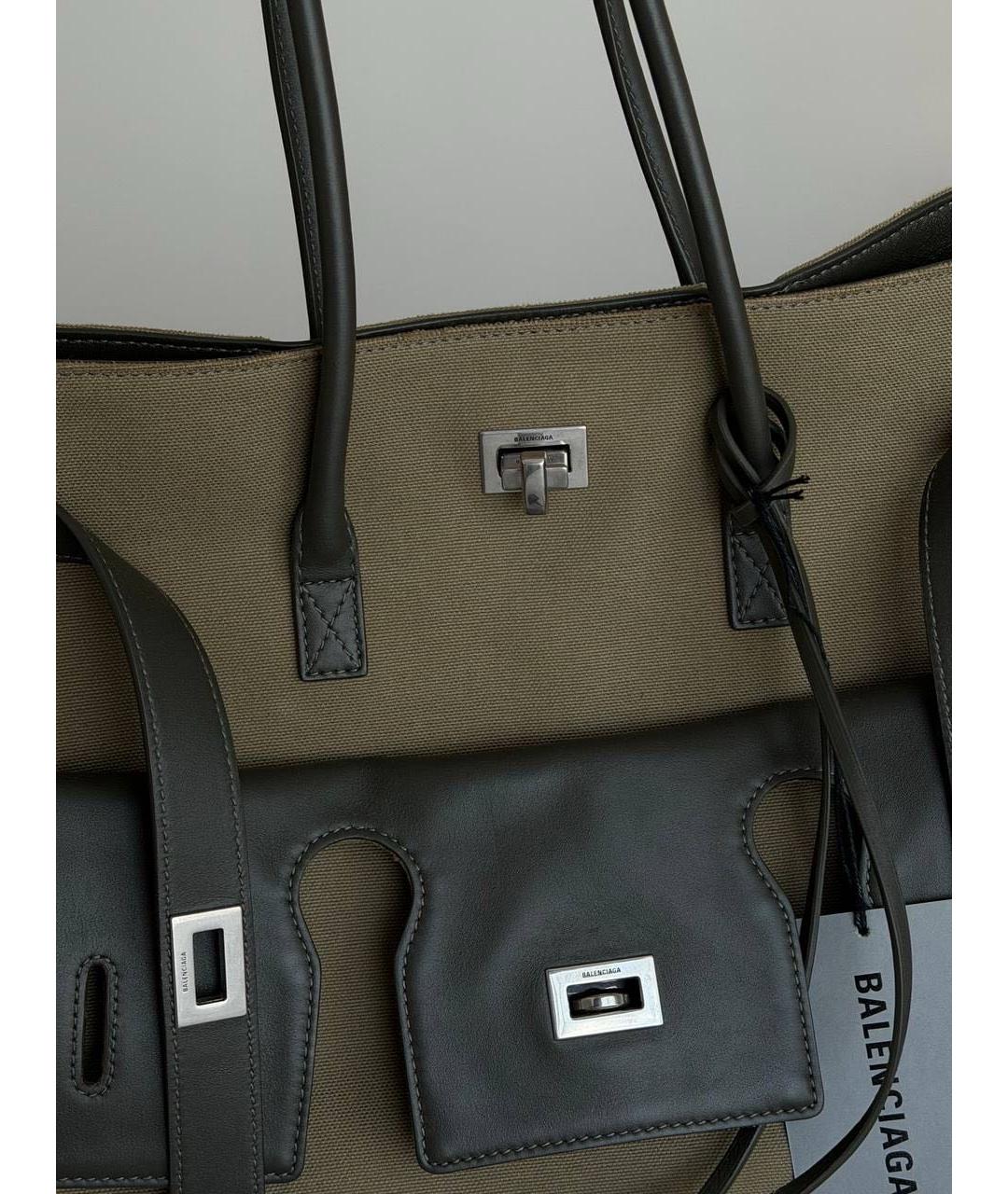 BALENCIAGA Хаки сумка тоут из канвы, фото 8
