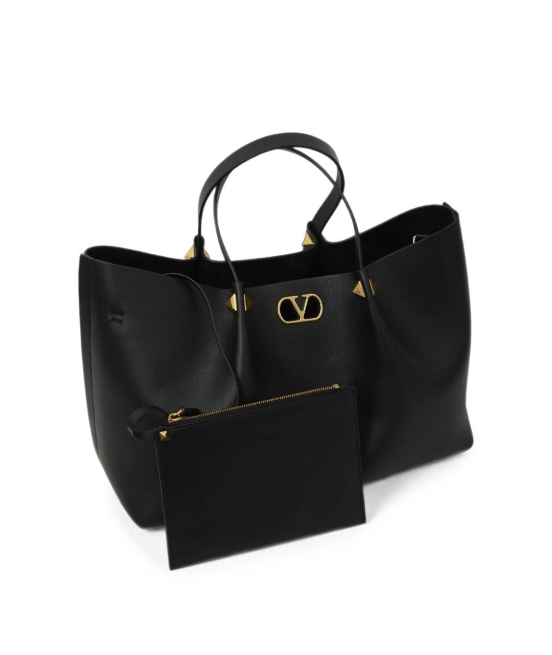 VALENTINO Черная кожаная сумка тоут, фото 3