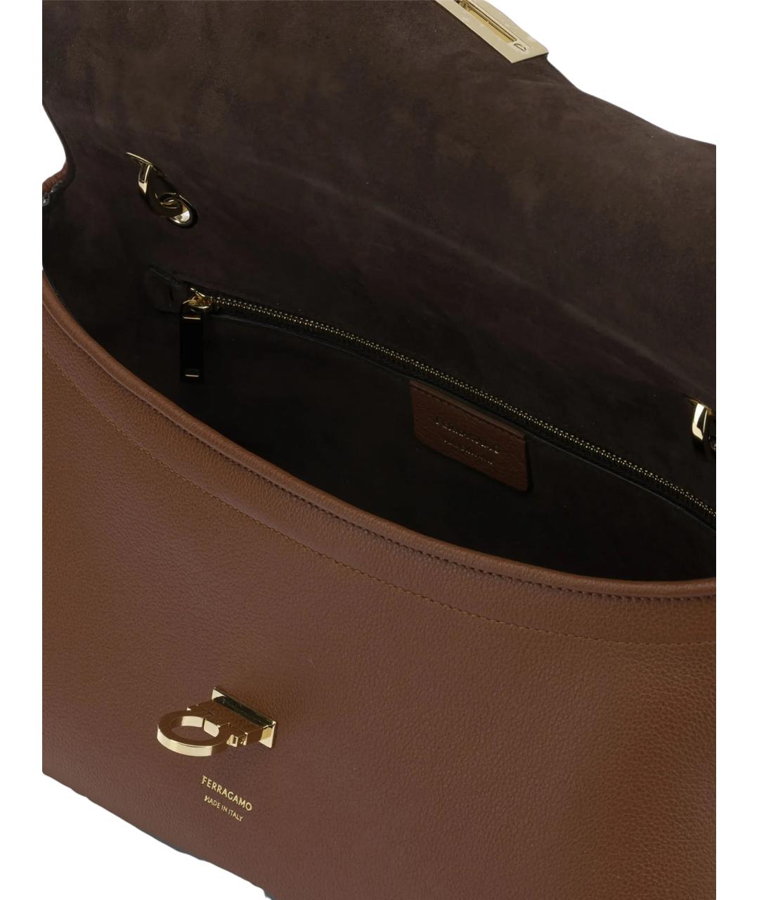 FERRAGAMO Коричневая кожаная сумка через плечо, фото 4