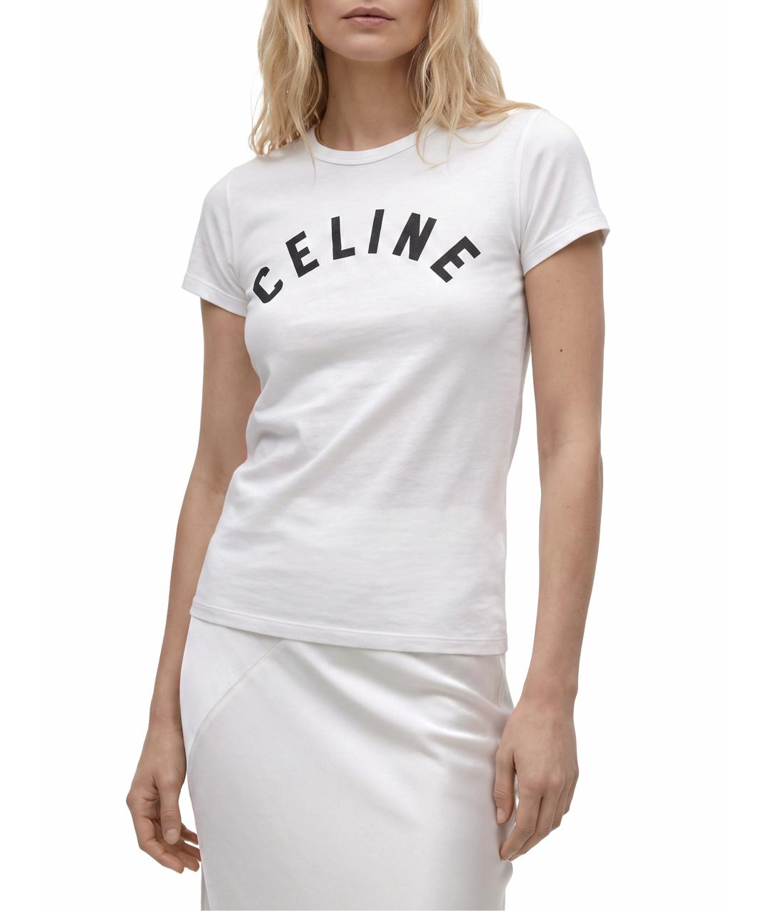 CELINE Белая хлопковая футболка, фото 2