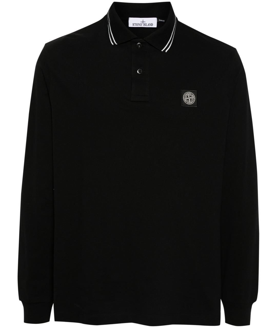 STONE ISLAND Черное хлопковое поло с длинным рукавом, фото 1