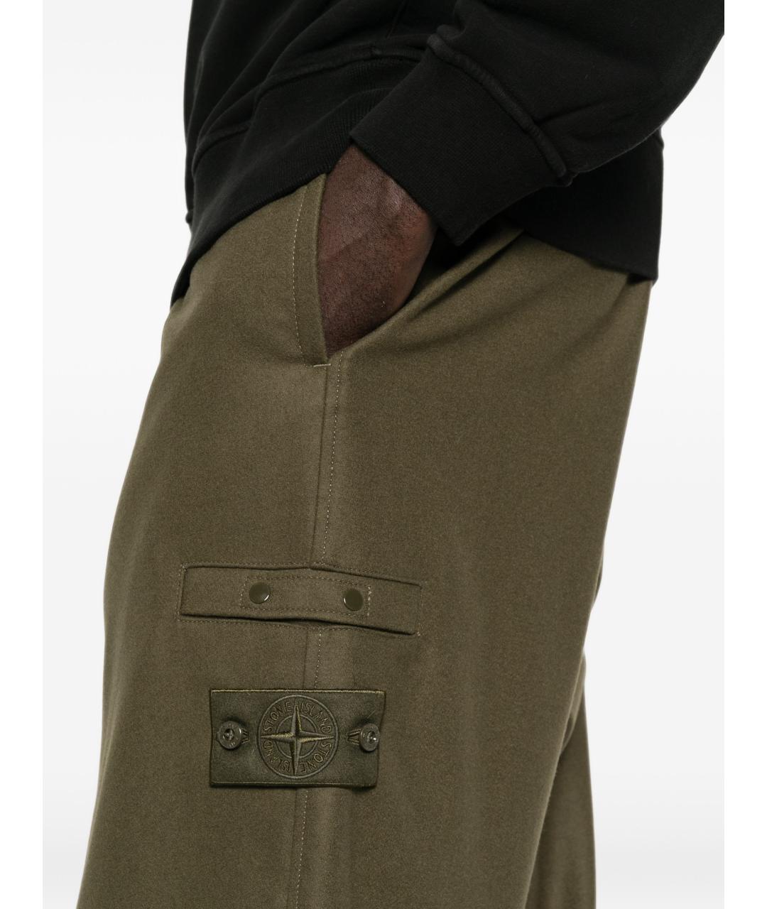 STONE ISLAND Зеленые шерстяные повседневные брюки, фото 3