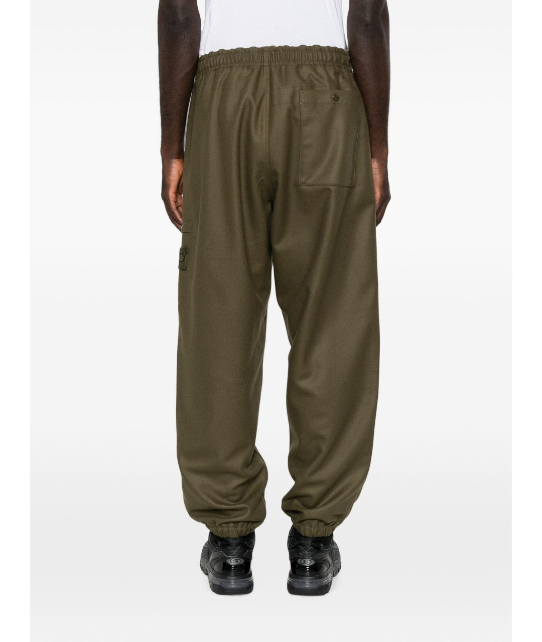STONE ISLAND Зеленые шерстяные повседневные брюки, фото 2