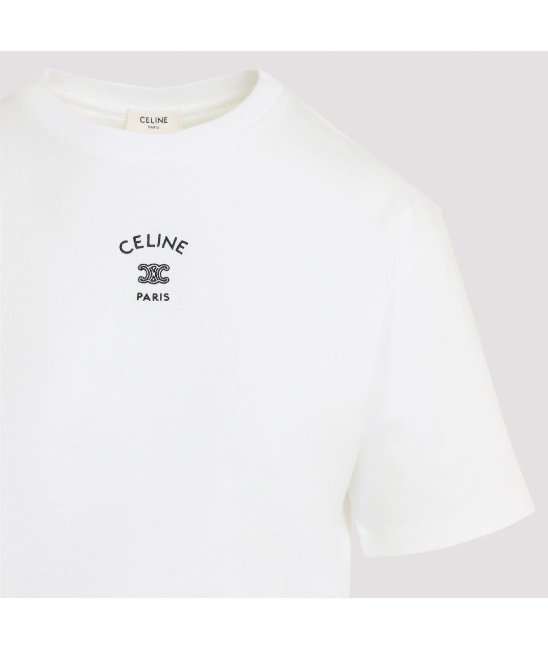 CELINE Белая хлопковая футболка, фото 3
